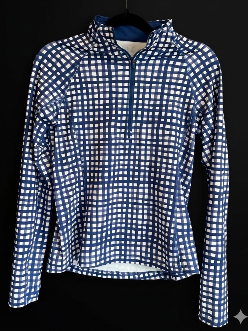 Vineyard Vines Navy Gingham Performance 1/4 Zip Pullover - Small